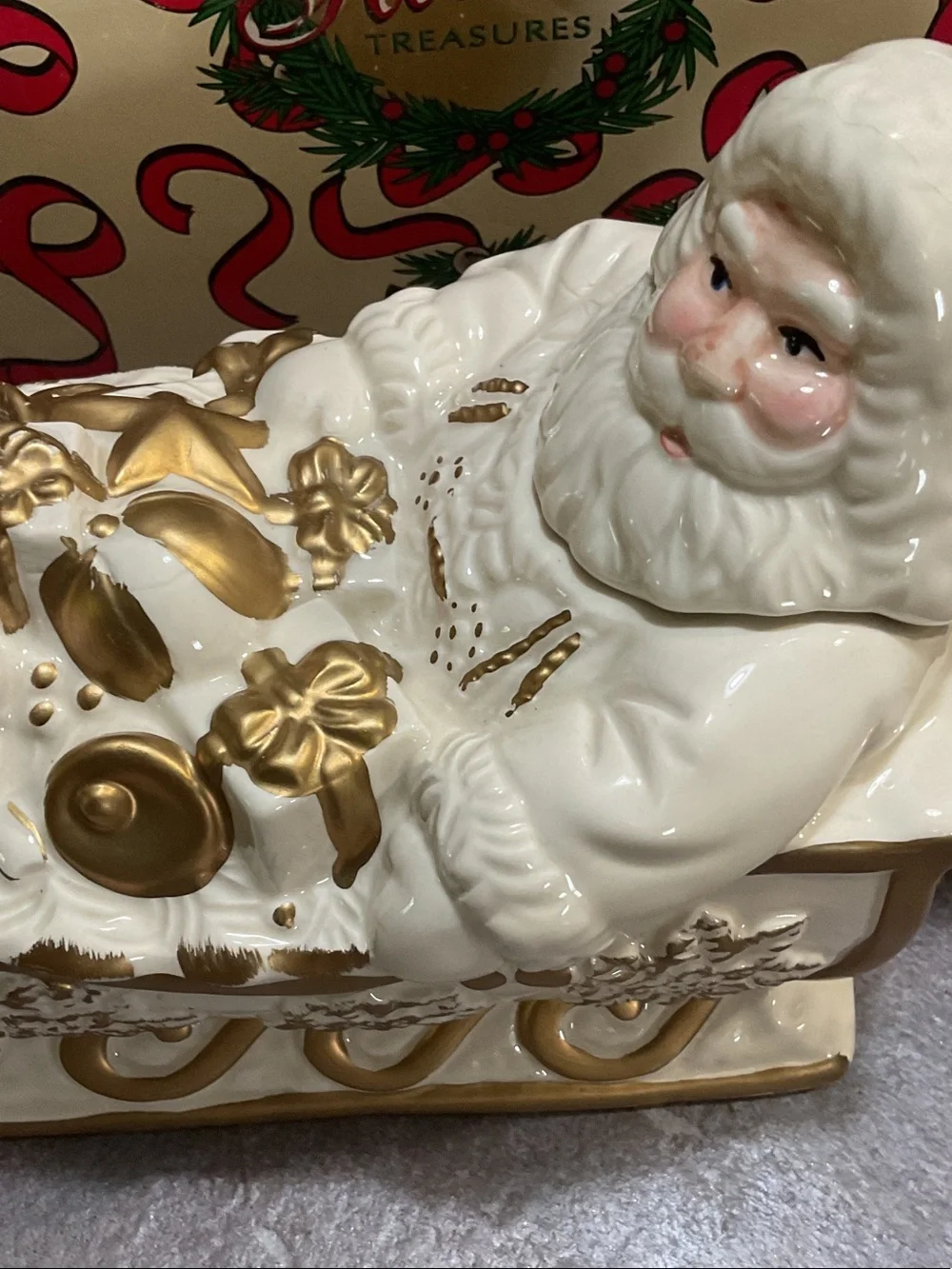 White & Gold Santa Sleigh Teapot